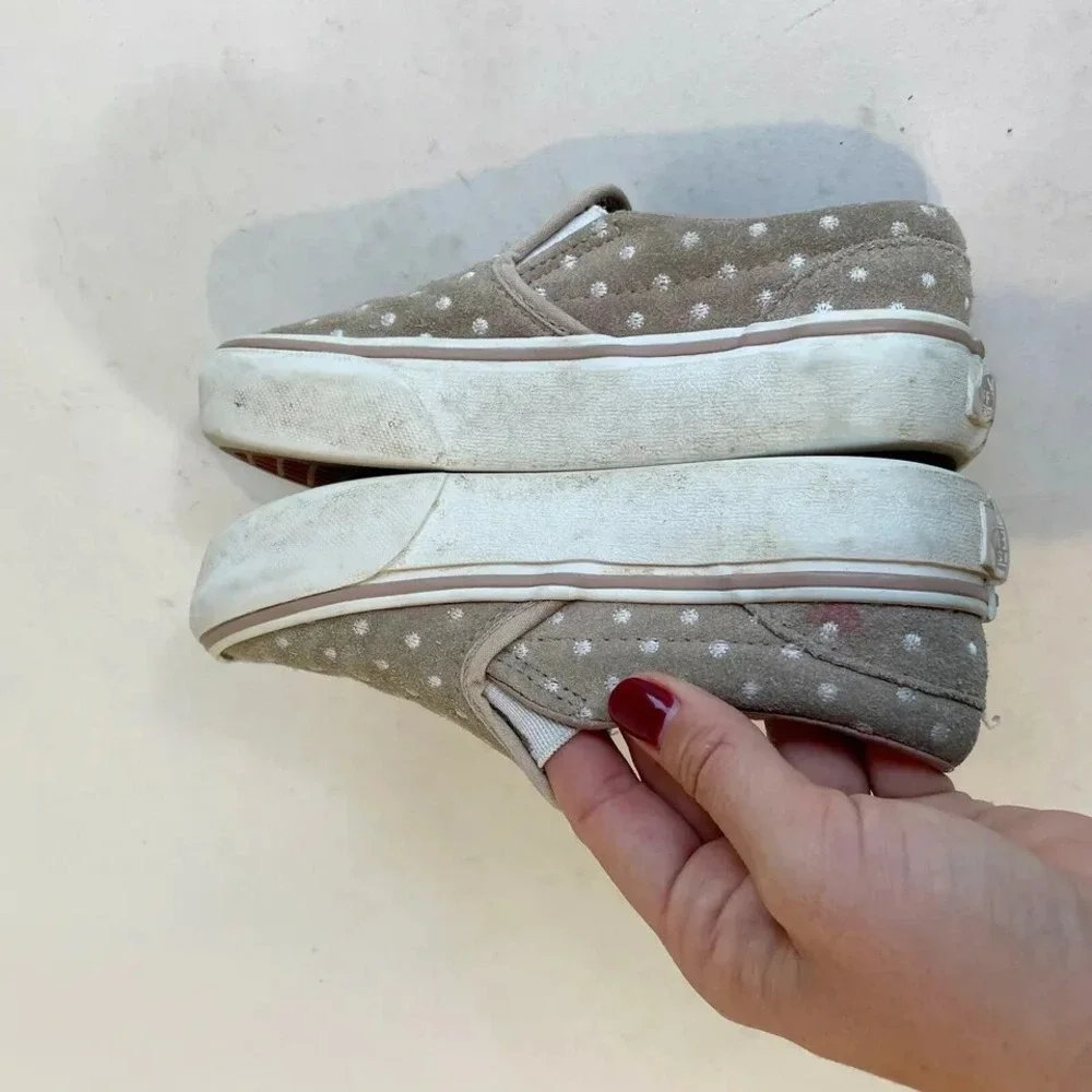 VANS Off The Wall Classic Platform Slip On Shoes Girls 13.5 Gray Polka Dot Suede